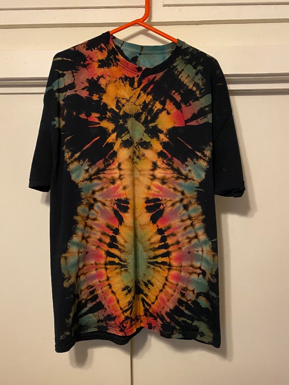 Beautiful, black, hand dyed, tie dye shirt, size XL